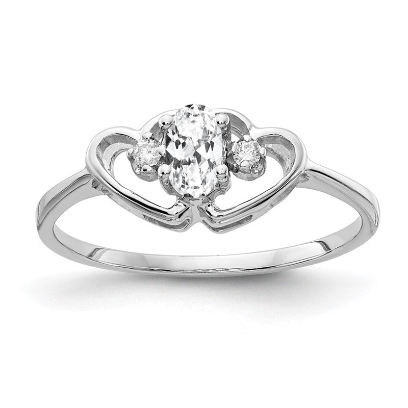 14K Weißgoldring mit ovalem Zirkonia (5 x 3 mm) und einem echten Diamanten