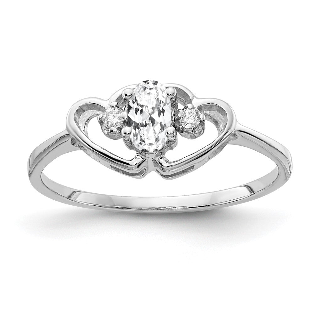 14K Weißgold 5x3mm Oval Zirkonia A Echt Diamant Ring