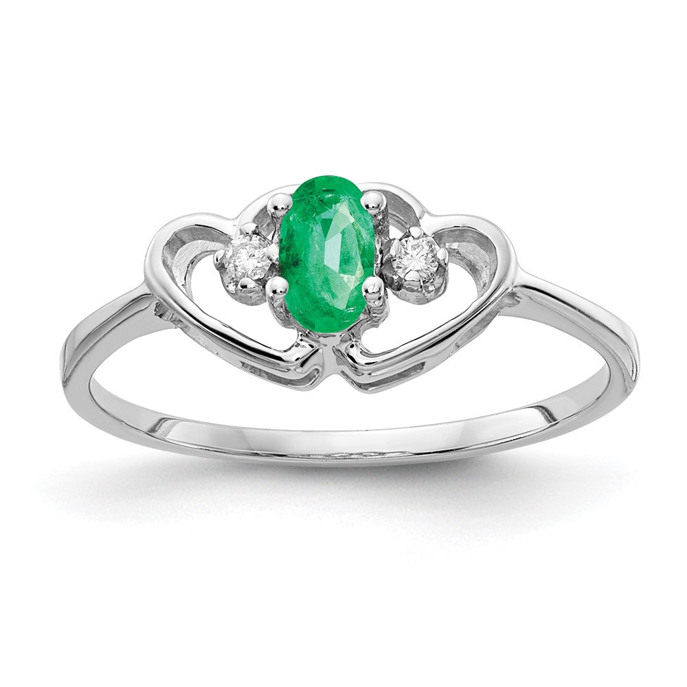 14K Weißgold 5x3mm Oval Smaragd A Echt Diamant Ring
