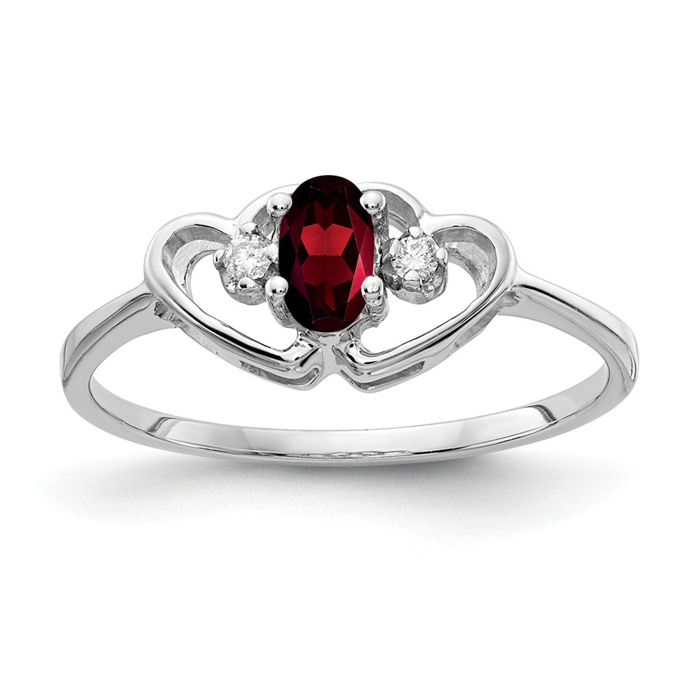 14K Weißgold 5x3mm Oval Granat A Echt Diamant Ring