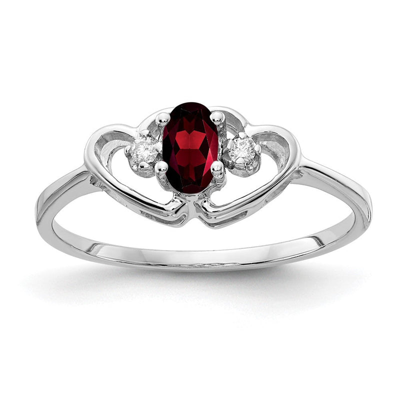 14K Weißgold Ring mit ovalem Granat A, 5x3mm, und echtem Diamant