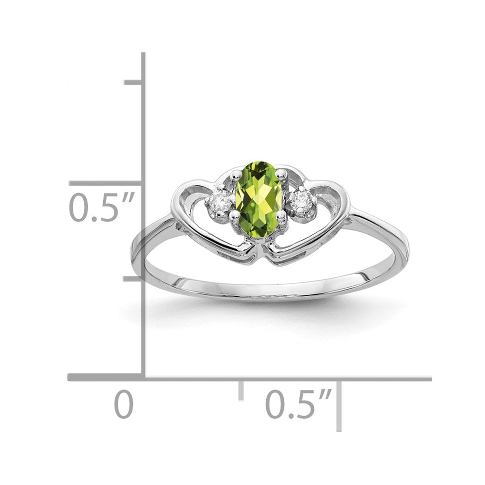 14K Weißgold Ring mit ovalem Peridot AA 5x3mm und echten Diamanten