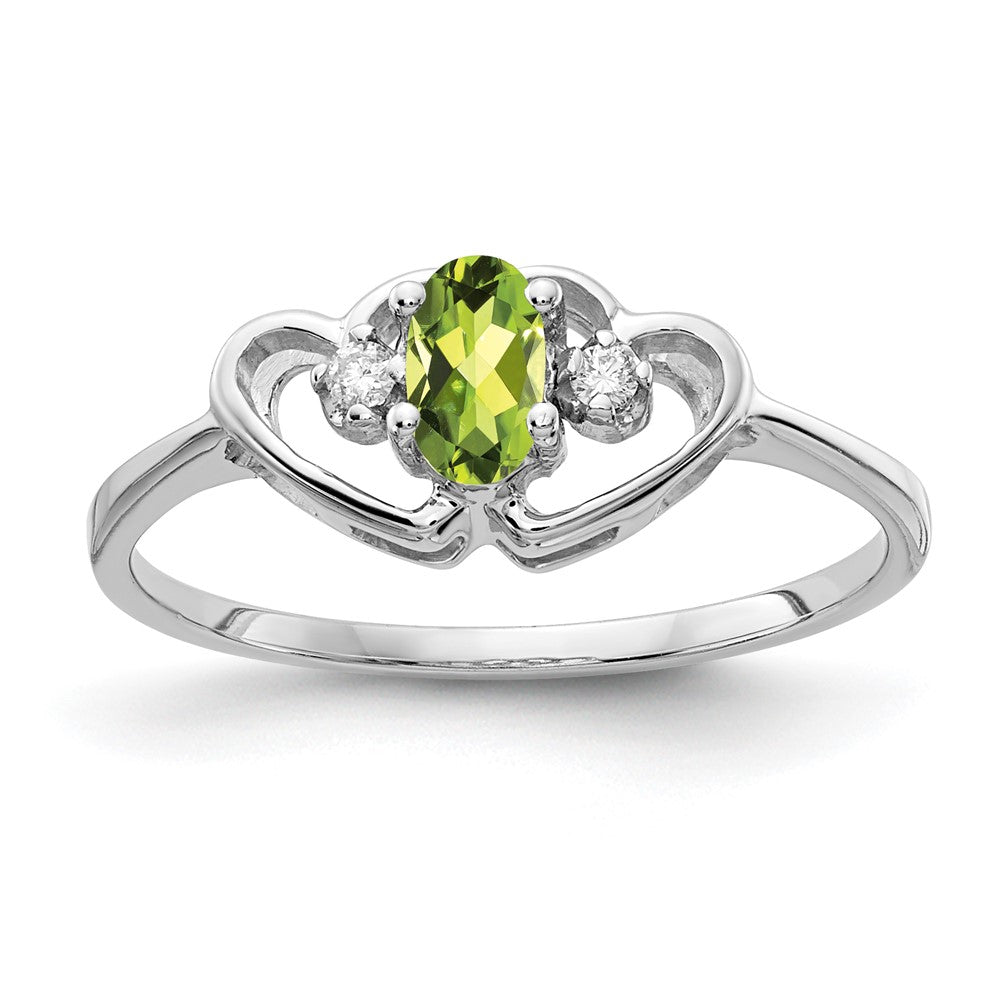 14K Weißgold Ring mit ovalem Peridot AA 5x3mm und echten Diamanten