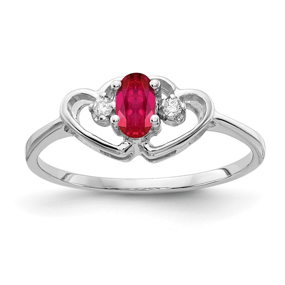 14K Weißgold 5x3mm Oval Rubin A Echt Diamant Ring