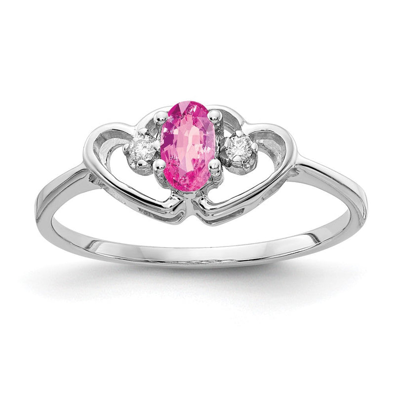 14K Weißgold Ring mit 5x3 mm ovalem rosa Saphir AA und echten Diamanten