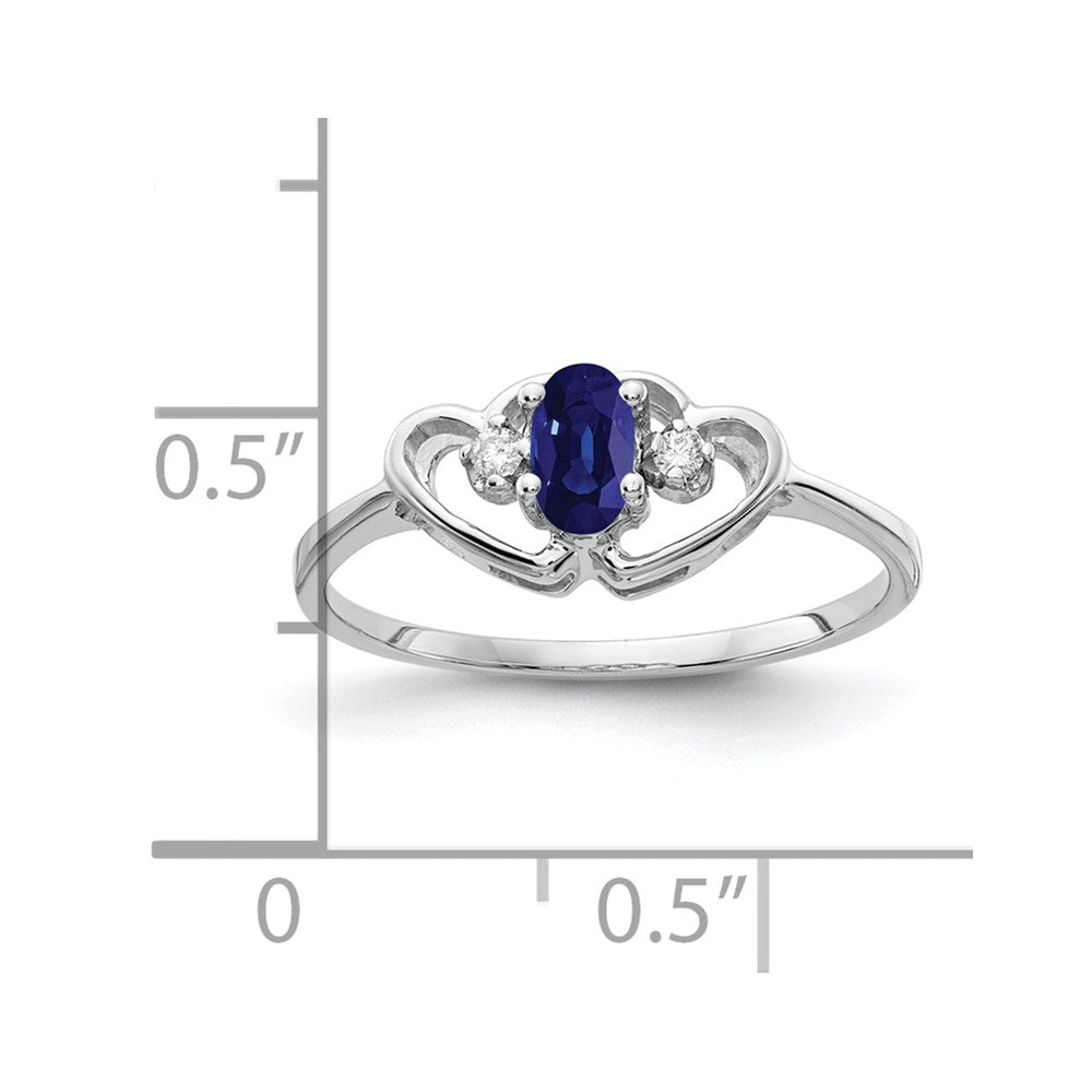 14K Weißgold Ring mit ovalem 5x3 mm Saphir A und echten Diamanten