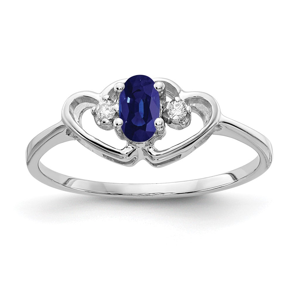 14K Weißgold Ring mit ovalem 5x3 mm Saphir A und echten Diamanten