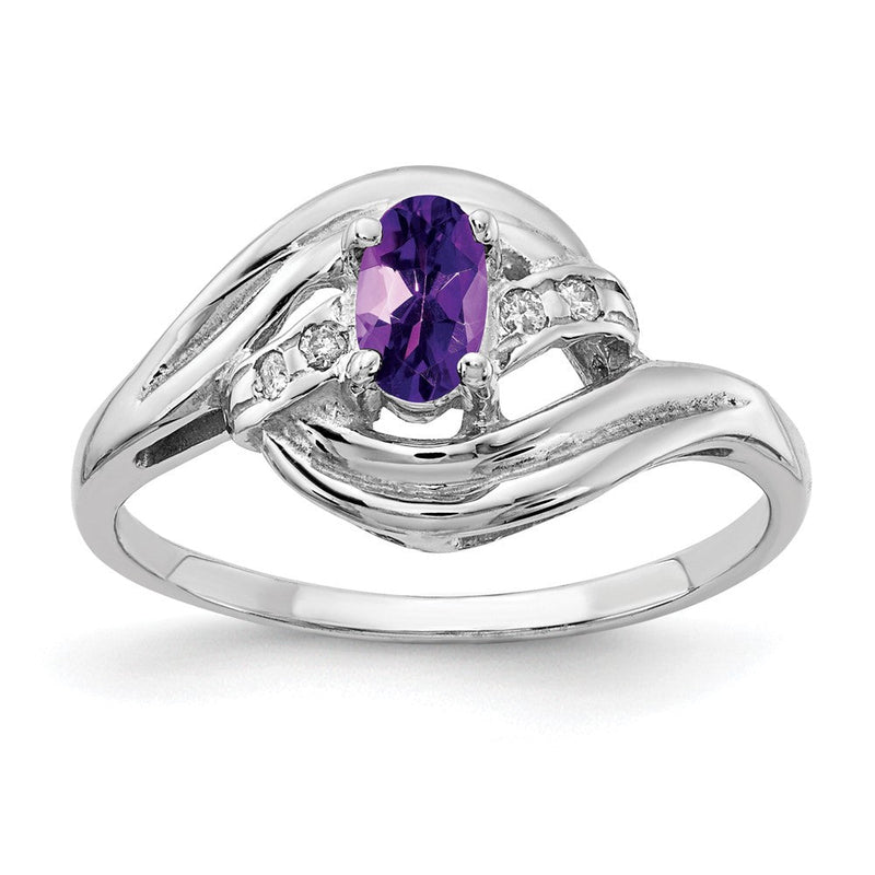 14K Weißgold Ring mit ovalem Amethyst AAA 5 x 3 mm und echten Diamanten