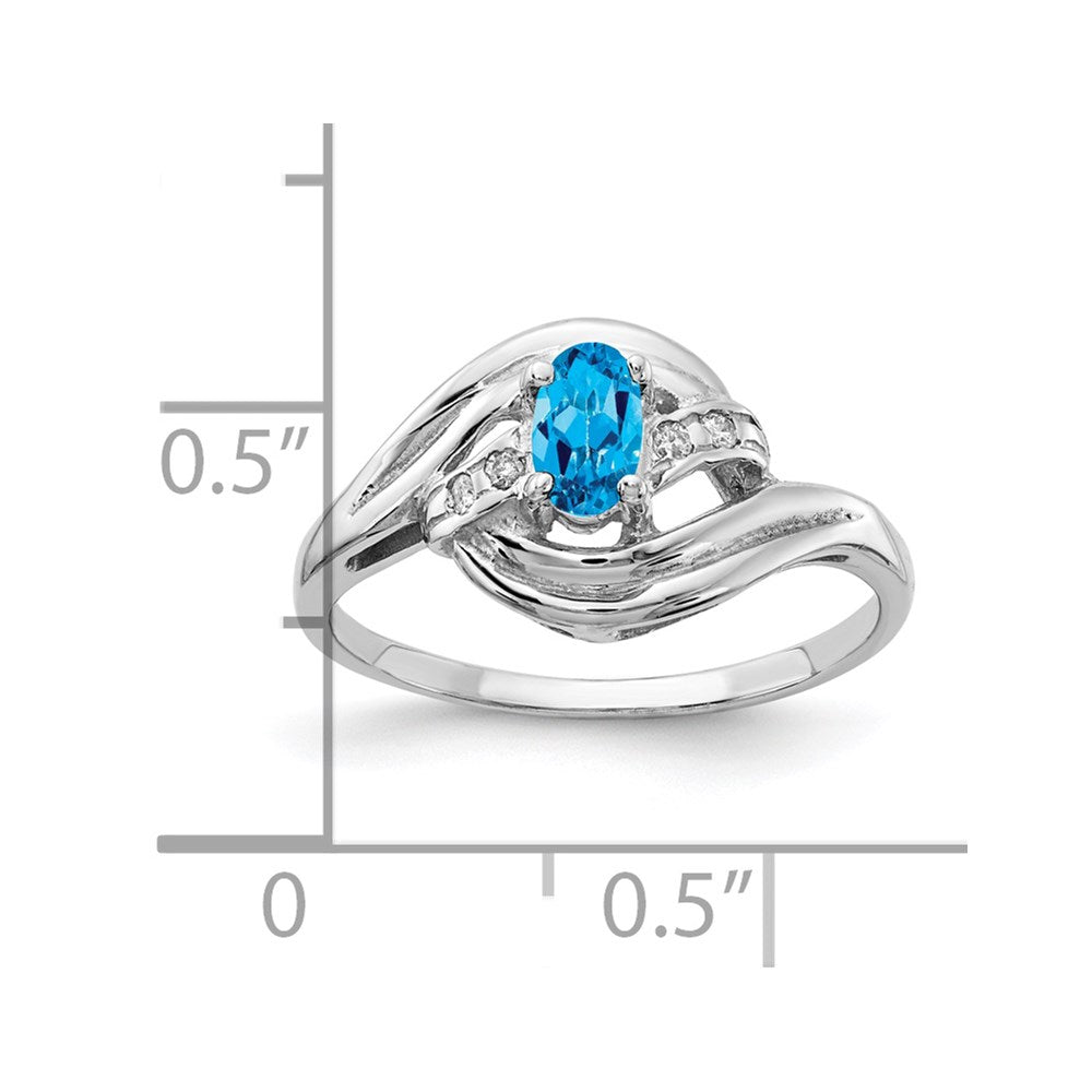 14K Weißgold Ring mit ovalem 5x3 mm Blautopas AAA und echten Diamanten