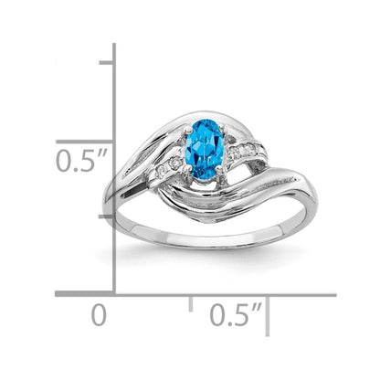 14K Weißgold Ring mit ovalem 5x3 mm Blautopas AAA und echten Diamanten