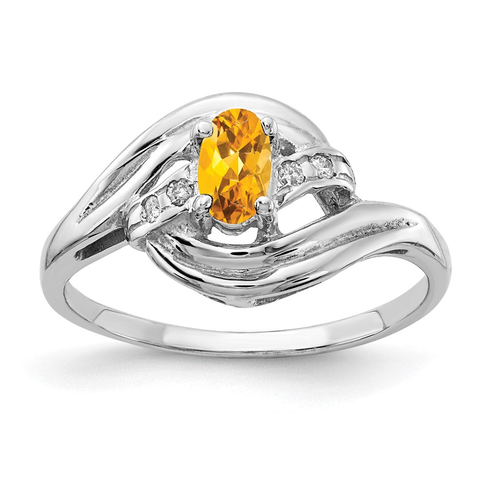 14K Weißgold 5x3mm Oval Citrin A Echt Diamant Ring
