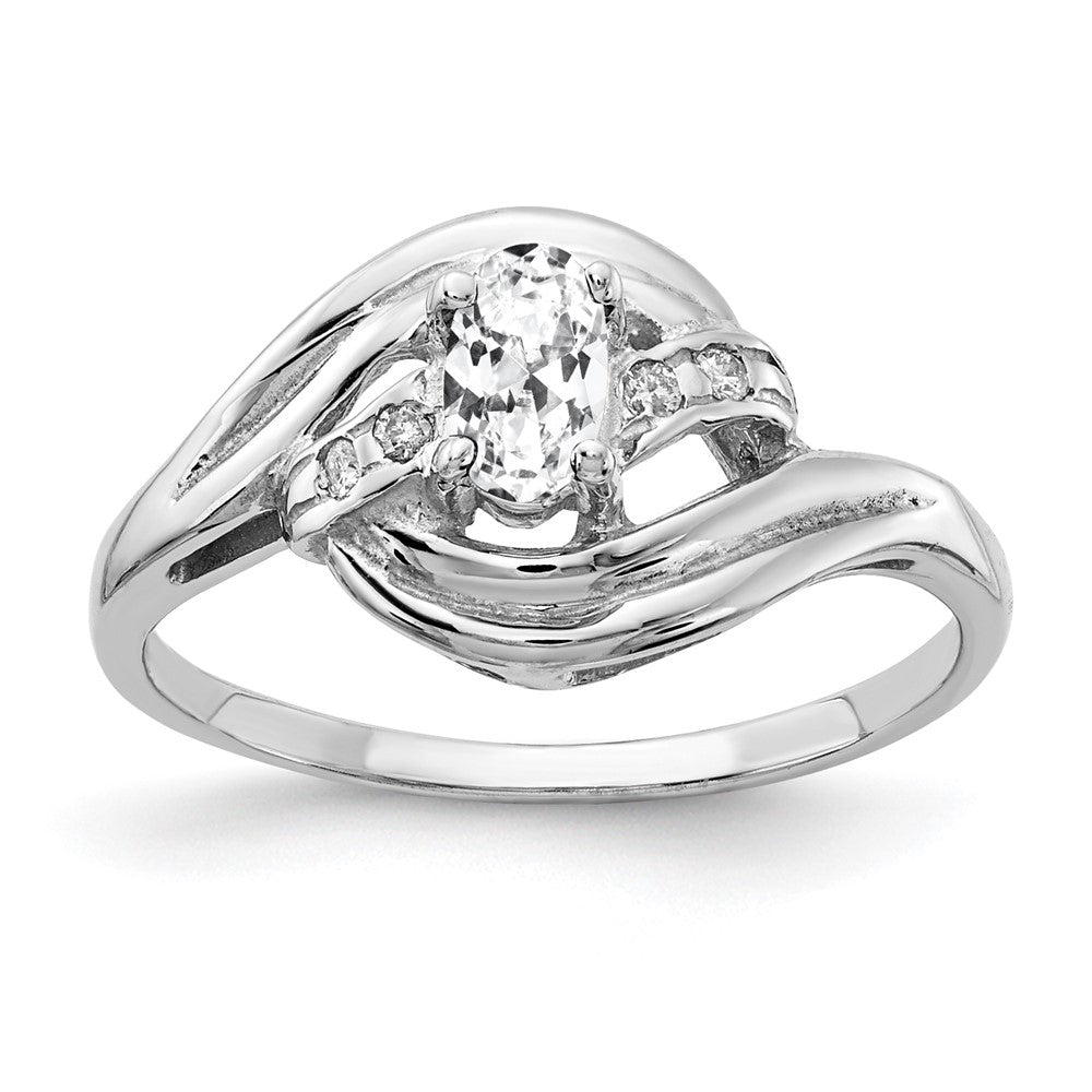Massiv 14K Weißgold 5x3mm Oval Zirkonia Vs Synthetisch Zirkonia Ring