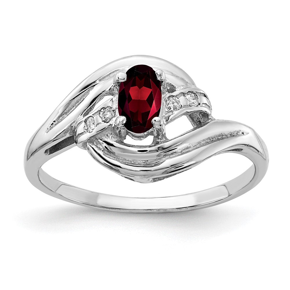 14K Weißgold 5x3mm Oval Granat A Echt Diamant Ring