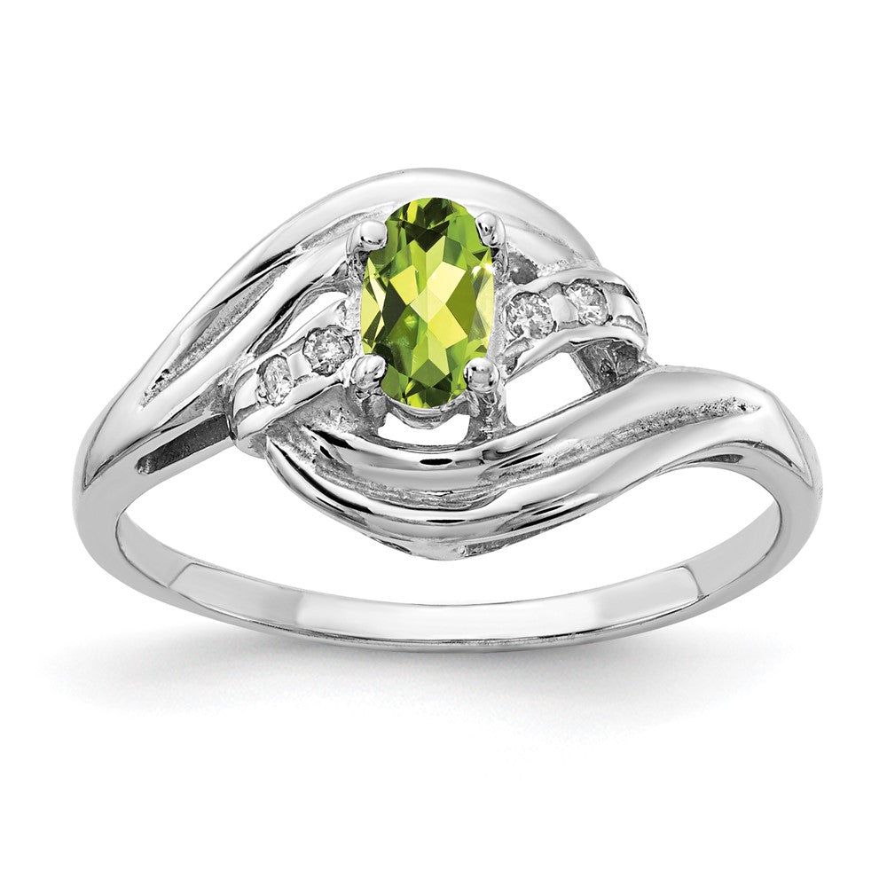 14K Weißgold 5x3mm Oval Peridot A Echt Diamant Ring