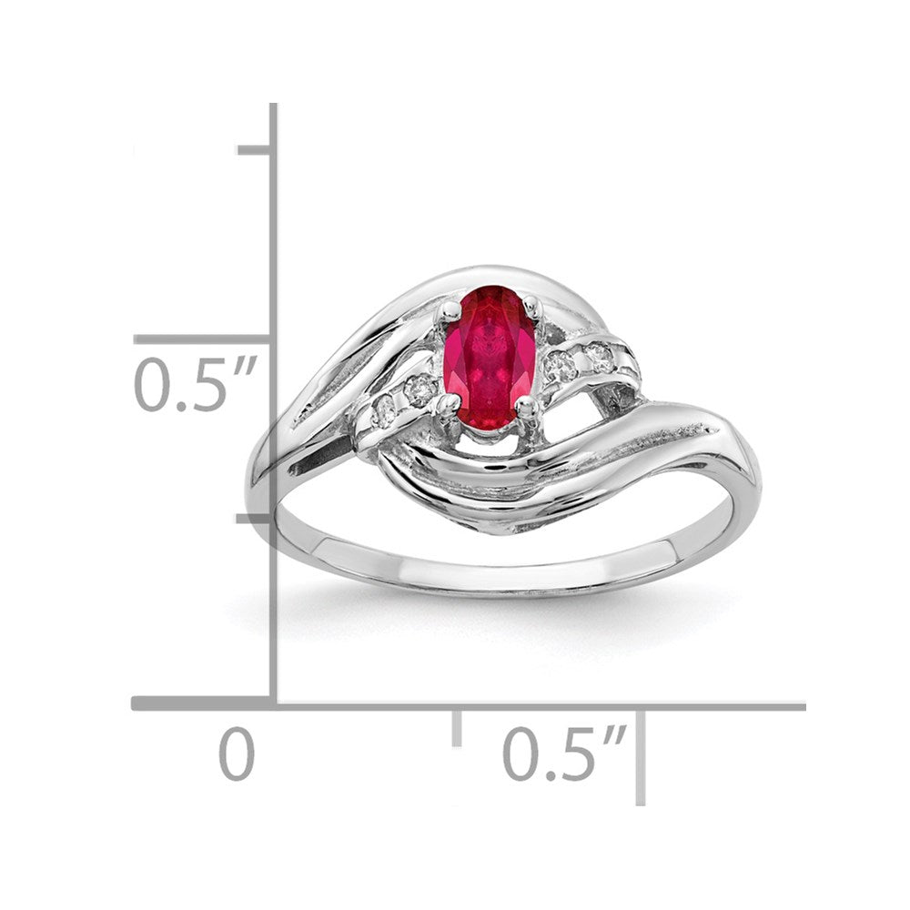 14K Weißgold 5x3mm Oval Rubin A Echt Diamant Ring