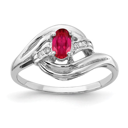 14K Weißgold 5x3mm Oval Rubin A Echt Diamant Ring