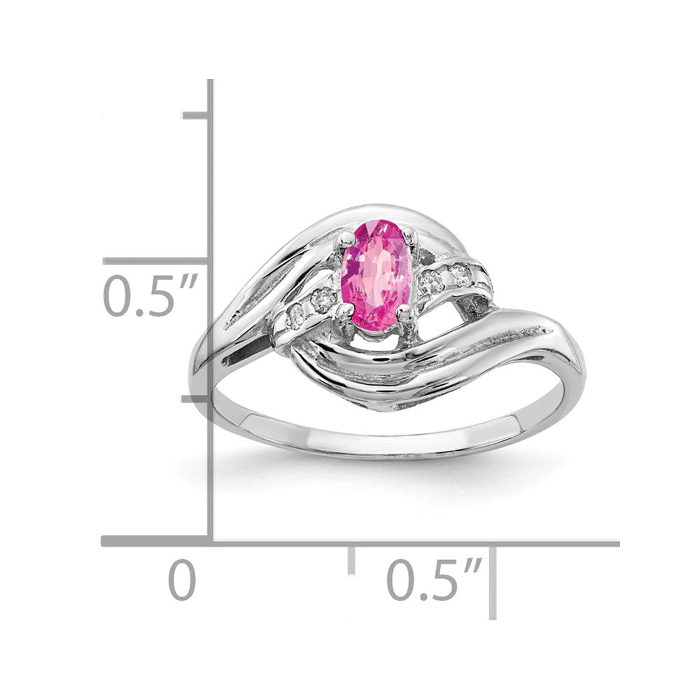 14K Weißgold 5x3mm Oval Rosa Saphir A Echt Diamant Ring