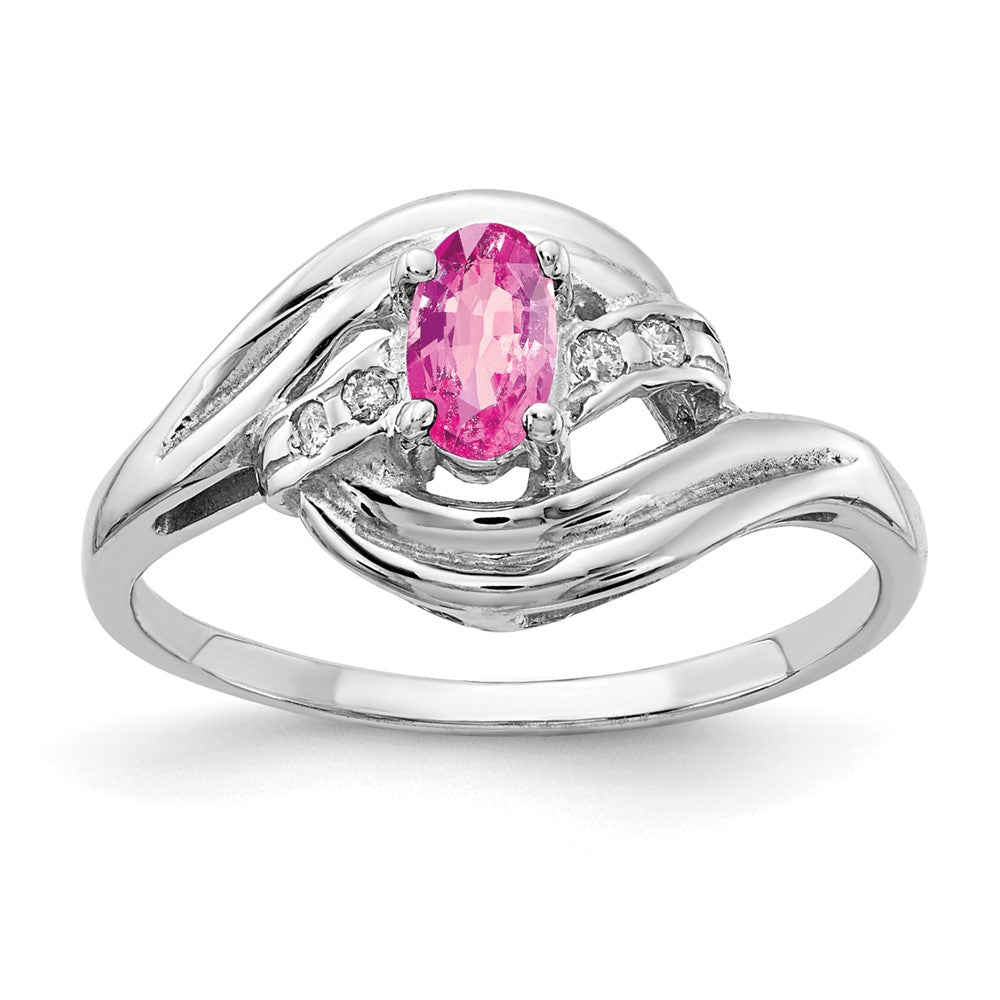 14K Weißgold 5x3mm Oval Rosa Saphir A Echt Diamant Ring