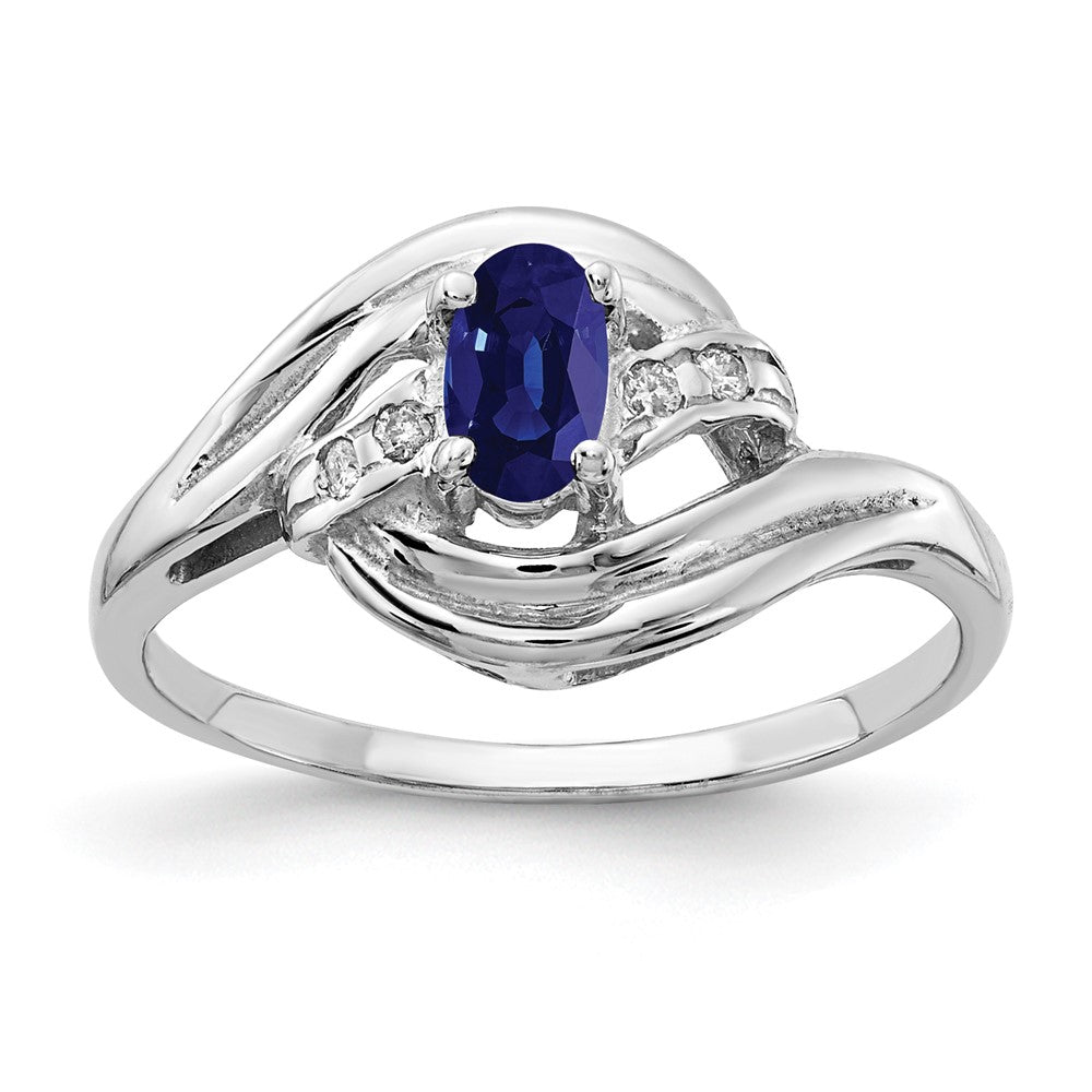 14K Weißgold 5x3mm Oval Saphir A Echt Diamant Ring