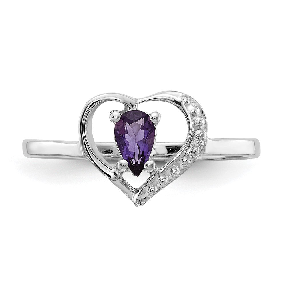 14K Weißgold Ring-Fassung, poliert, mit 0,01 ct. Diamant und 5x3 Birnen-Edelstein in Herzform