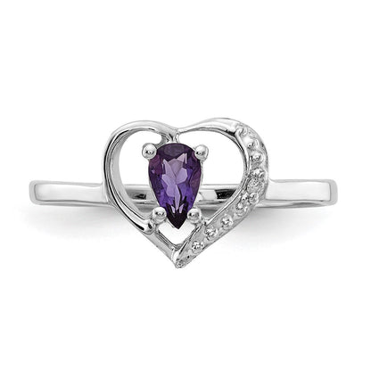 14K Weißgold Ring-Fassung, poliert, mit 0,01 ct. Diamant und 5x3 Birnen-Edelstein in Herzform