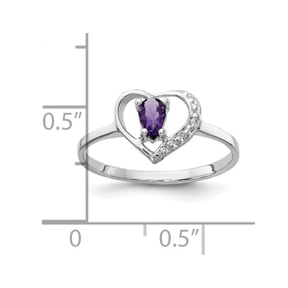 14K Weißgold Ring-Fassung, poliert, mit 0,01 ct. Diamant und 5x3 Birnen-Edelstein in Herzform