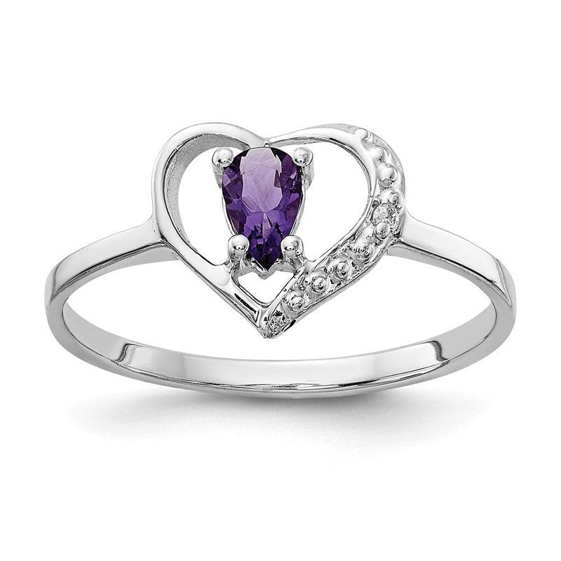 14K Weißgold Ring mit Amethyst AA und echten Diamanten