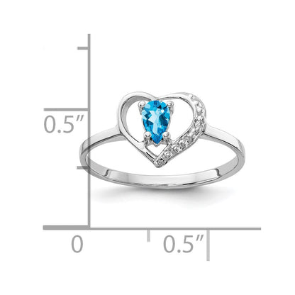 14K Weißgold Ring mit tropfenförmigem Blautopas 5x3 mm VS und echten Diamanten
