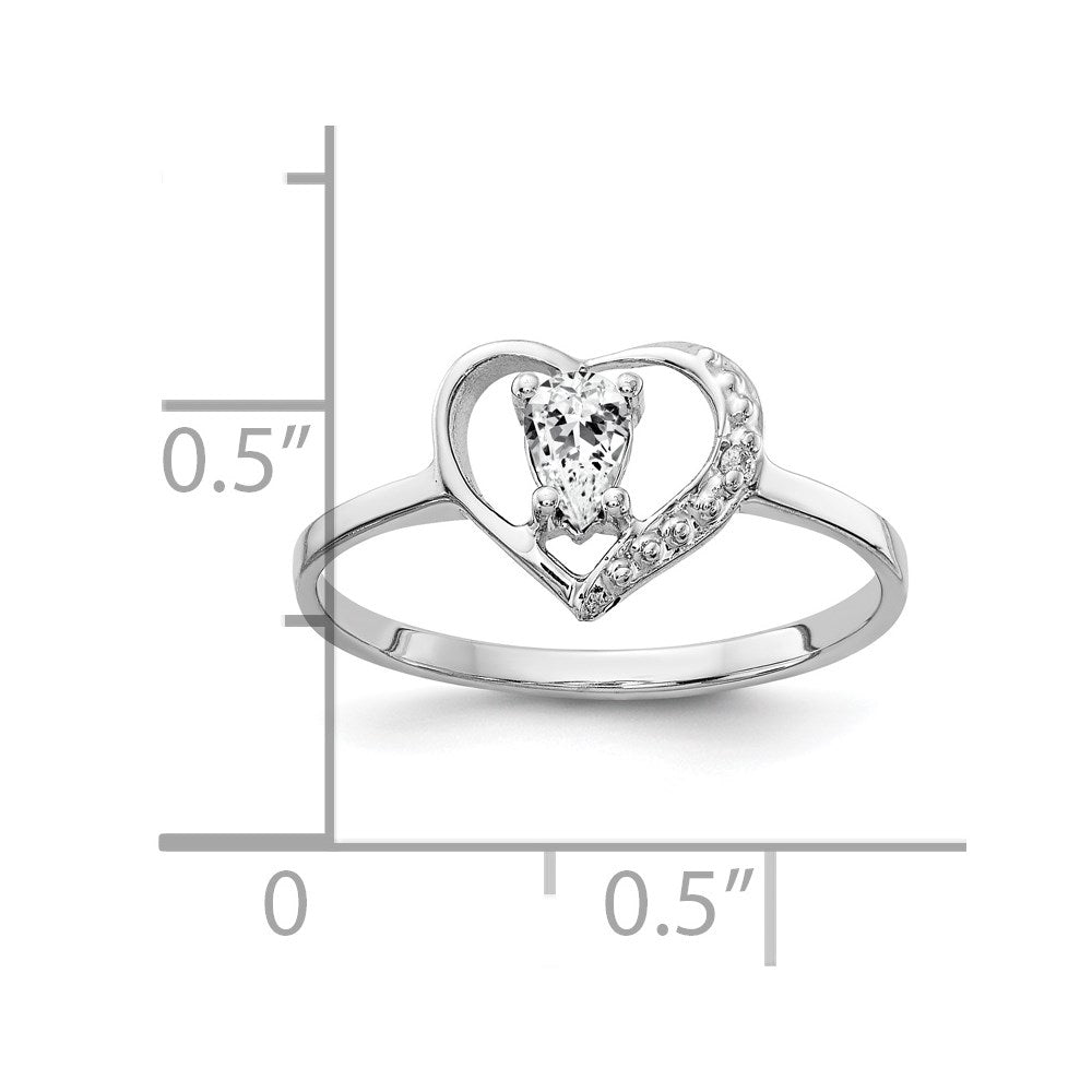 14K Weißgold Ring mit tropfenförmigem Zirkonia AA, 5x3 mm, und echtem Diamant