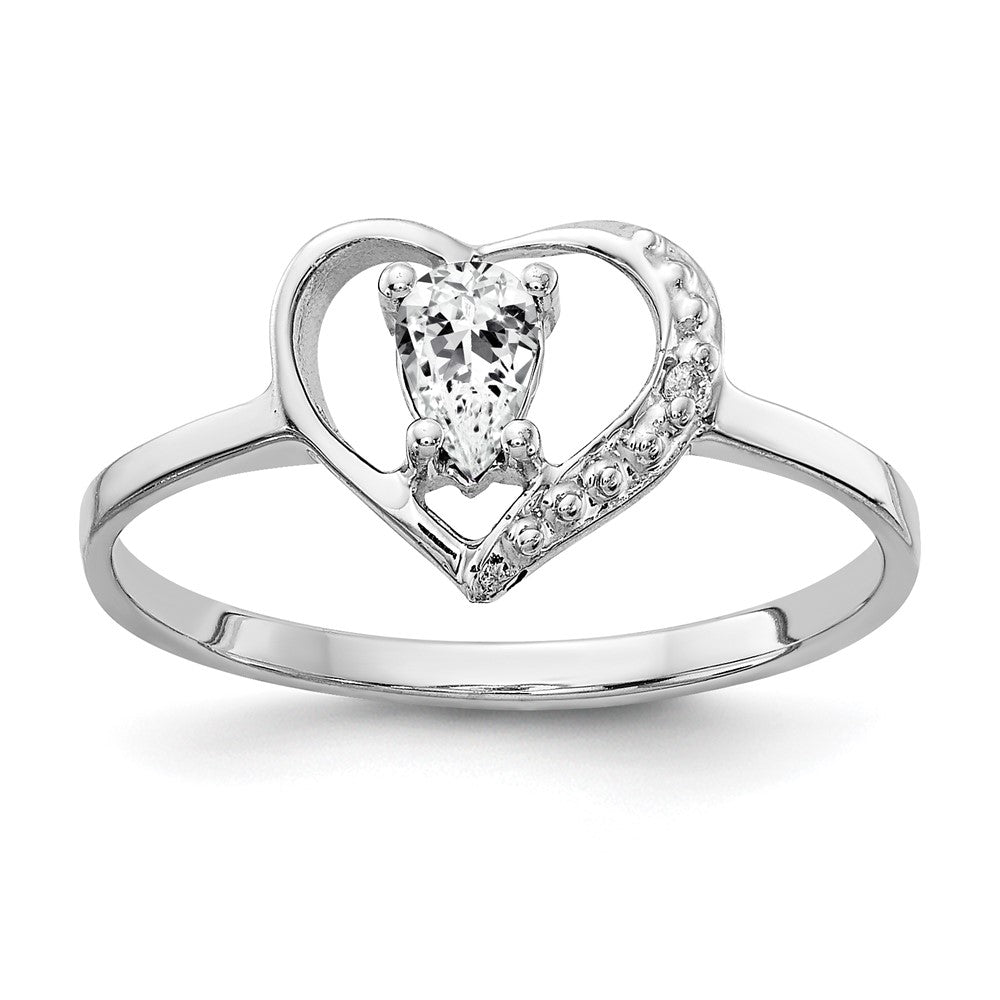 14K Weißgold Ring mit tropfenförmigem Zirkonia AA, 5x3 mm, und echtem Diamant