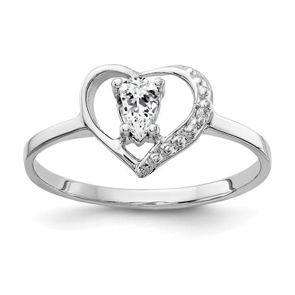 14K Weißgold Ring mit tropfenförmigem Zirkonia AA, 5x3 mm, und echtem Diamant