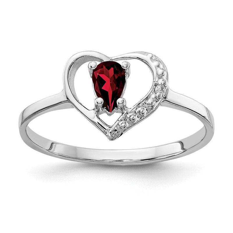 14K Weißgold Ring mit tropfenförmigem Granat 5x3mm AAA und echten Diamanten