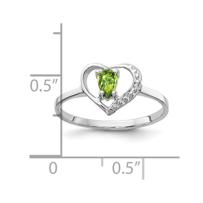 14K Weißgold Ring mit tropfenförmigem Peridot 5x3mm AAA und echten Diamanten