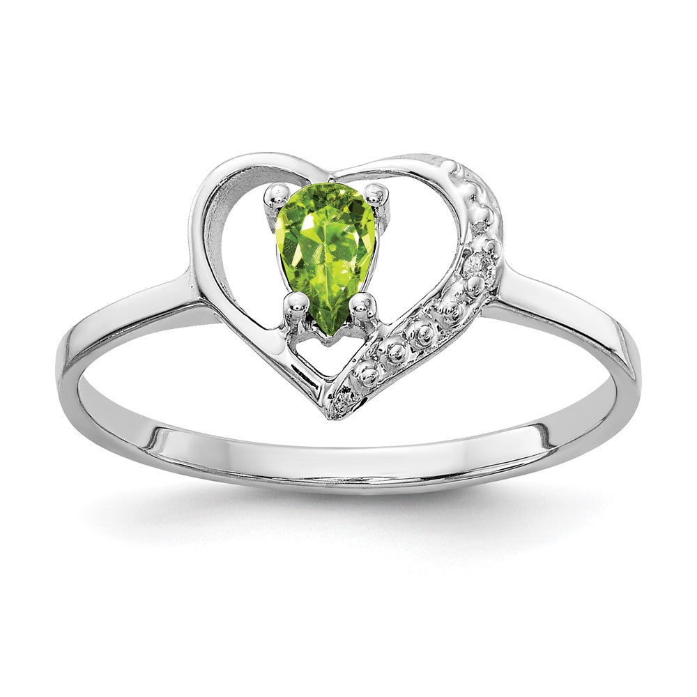 14K Weißgold Ring mit tropfenförmigem Peridot 5x3mm AAA und echten Diamanten