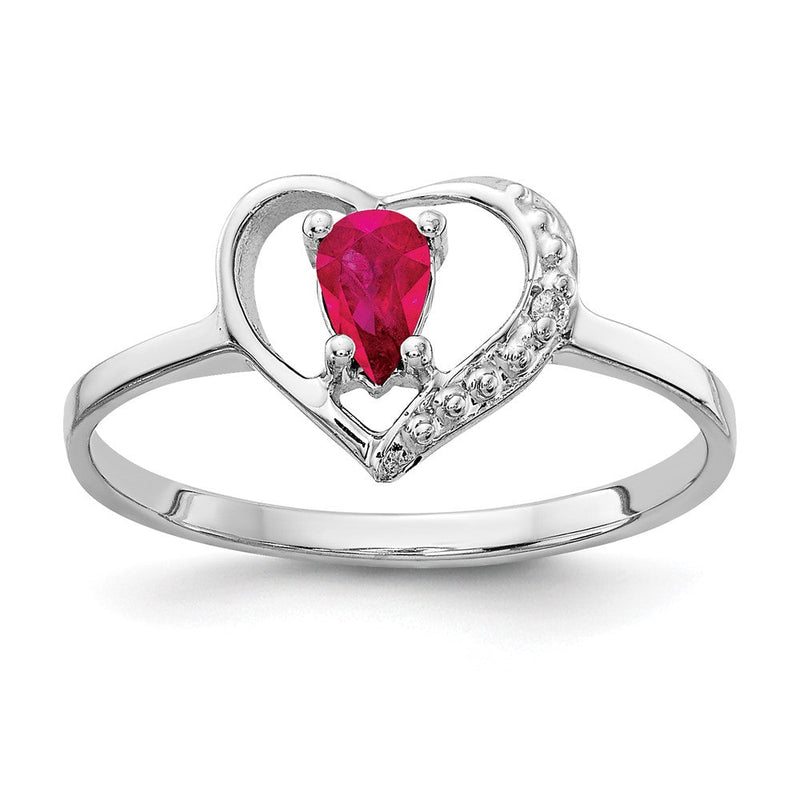 14K Weißgold Ring mit 5x3 mm Rubin im Tropfenschliff VS und echten Diamanten