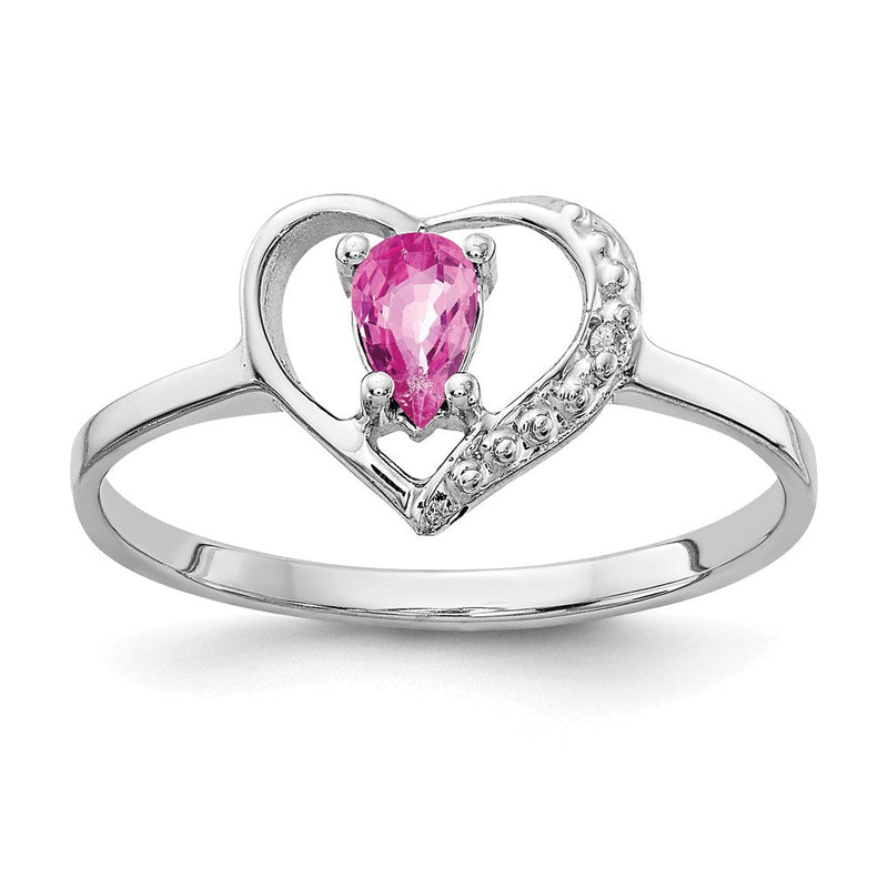 14K Weißgold Ring mit tropfenförmigem rosa Saphir (5x3 mm) und echten Diamanten