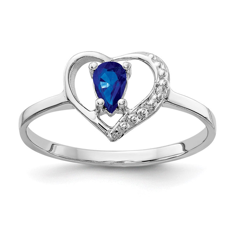 14 Karat Weißgold Ring mit tropfenförmigem Saphir AA 5x3 mm und echten Diamanten