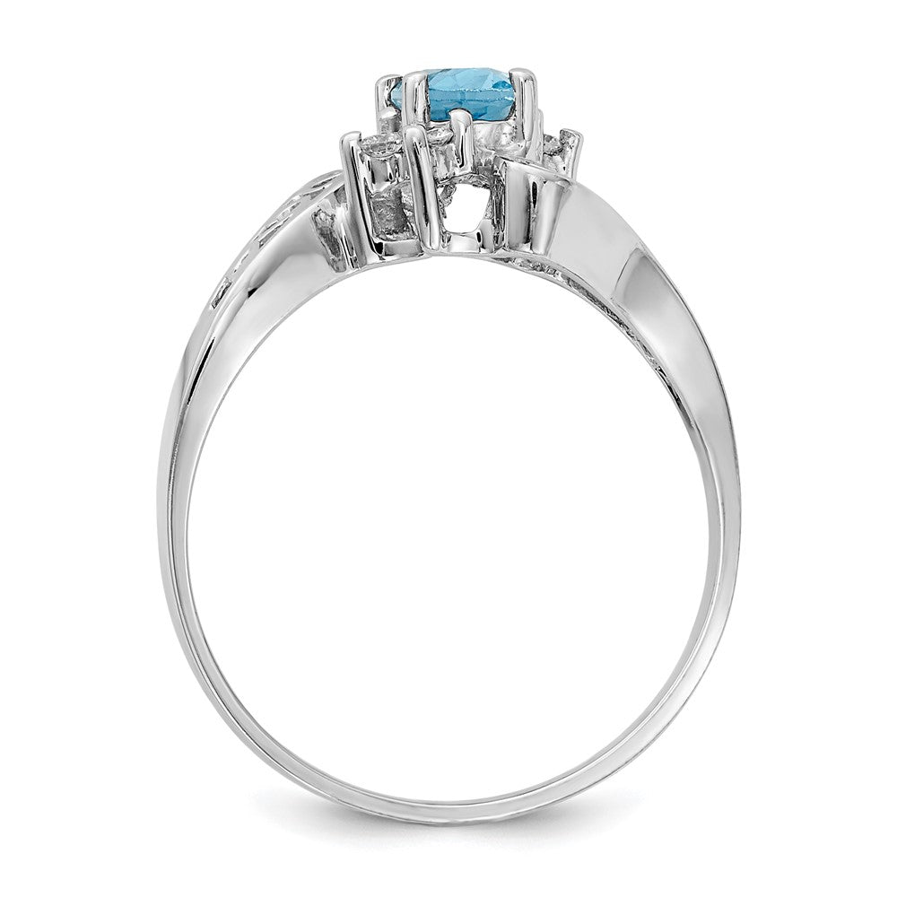 14K Weißgold Ring mit blauem Topas 6x4 mm im Ovalschliff (AA) und echten Diamanten