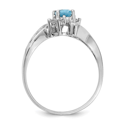 14K Weißgold Ring mit blauem Topas 6x4 mm im Ovalschliff (AA) und echten Diamanten