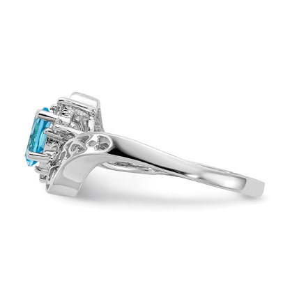 14K Weißgold polierter Filigran-Ring mit 0,06 ct. Diamant und 6x4 mm ovalem Edelstein