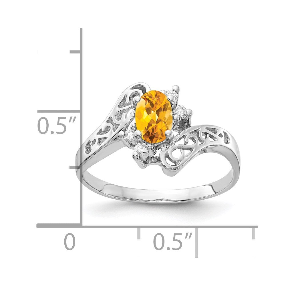 14K Weißgold 6x4mm Oval Citrin A Echt Diamant Ring