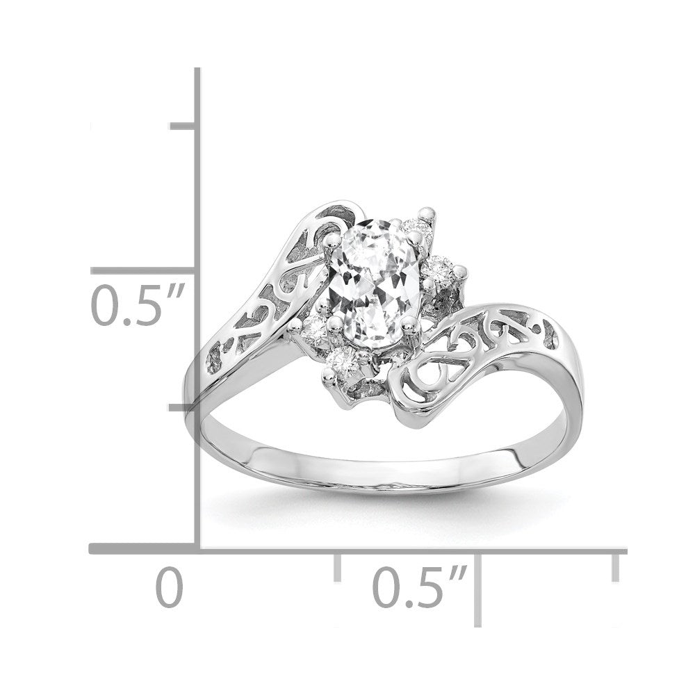 Massiv 14K Weißgold 6x4mm Oval Zirkonia Aa Synthetisch Zirkonia Ring