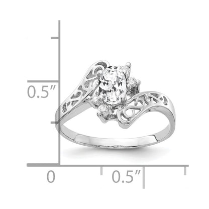 Massiv 14K Weißgold 6x4mm Oval Zirkonia Vs Synthetisch Zirkonia Ring
