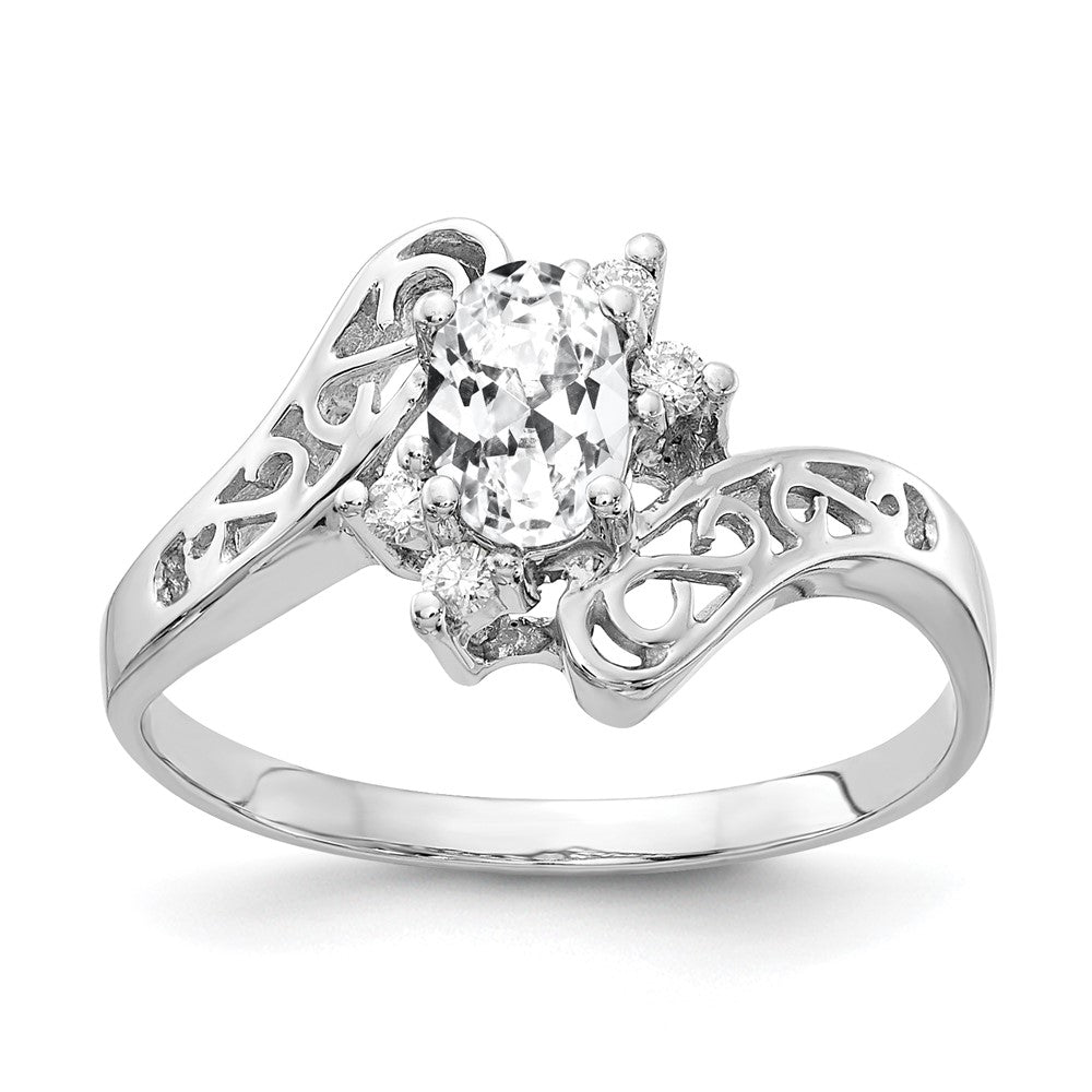 Massiv 14K Weißgold 6x4mm Oval Zirkonia Aa Synthetisch Zirkonia Ring