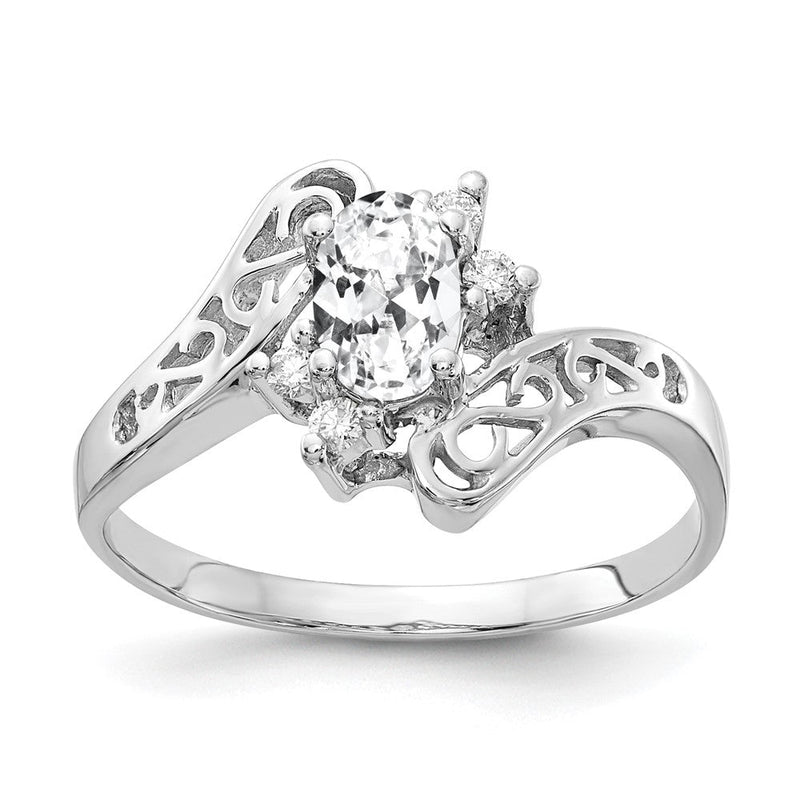 Ring aus 14K Weißgold mit ovalem 6x4 mm Zirkonia und echtem Diamant VS
