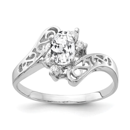 Massiv 14K Weißgold 6x4mm Oval Zirkonia Vs Synthetisch Zirkonia Ring