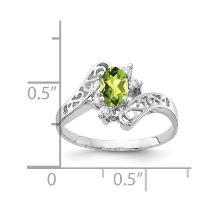 14K Weißgold 6x4mm Oval Peridot Karo Aa Diamant Ring