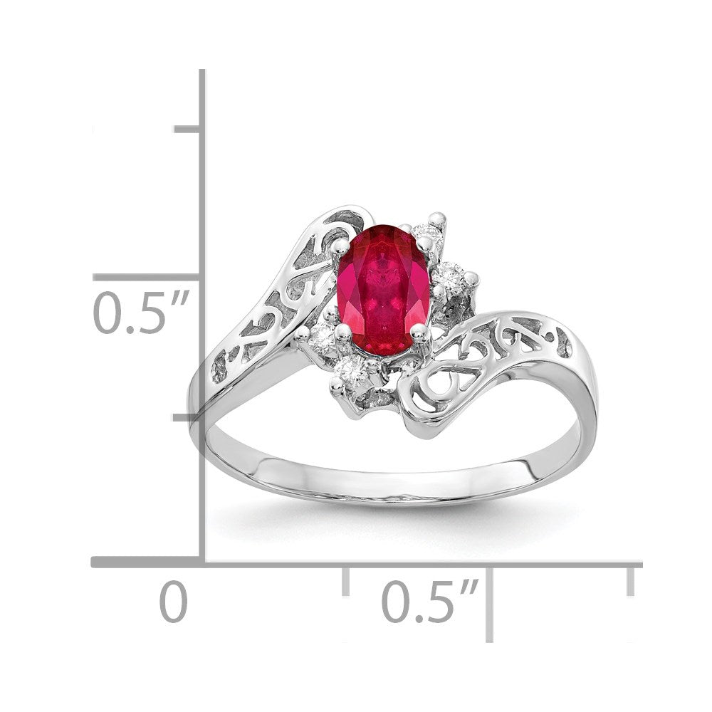 14K Weißgold 6x4mm Oval Rubin A Echt Diamant Ring