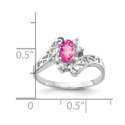 14K Weißgoldring mit ovalem rosa Saphir, VS, 6 x 4 mm, und echten Diamanten