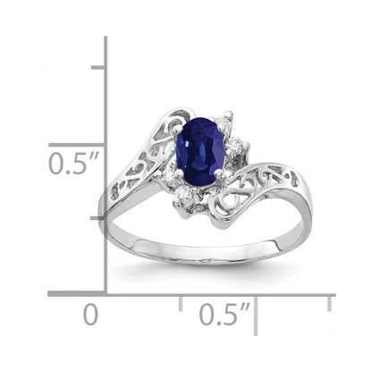 14K Weißgold 6x4mm Oval Saphir A Echt Diamant Ring